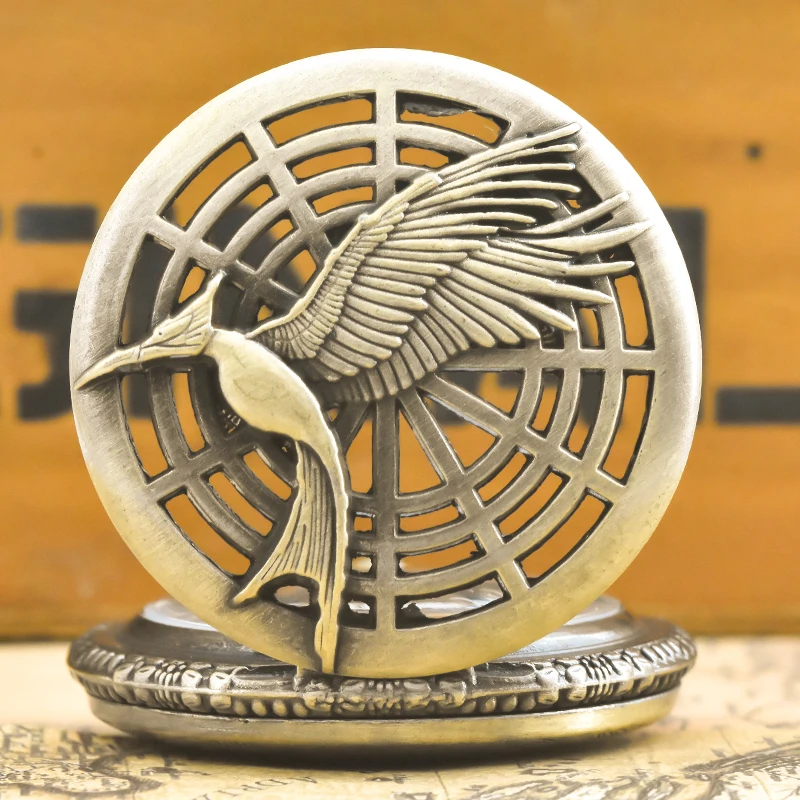 Винтажные бронзовые стимпанк белые крылья журавля резные кварцевые карманные часы ожерелье кулон цепочка для часов мужская женская цепочка подарок