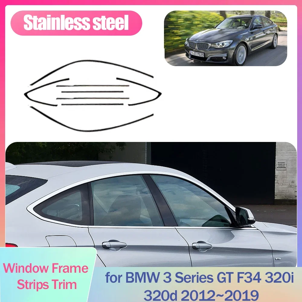 Taśma rama okienna do BMW serii 3 GT F34 320i 320d 2012 ~ 2019 2013 2014 2015 2016 2017 2018 pokrywa akcesoria samochodowe z czarnej srebrny ze stali nierdzewnej stali nierdzewnej