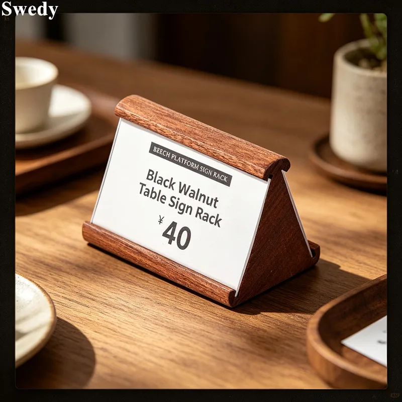 5 Pieces Black Walnut Wood Acrylic Sign Holder Triangle Table Price Tag Stand Table Number Price Card Desktop Label Display Rack