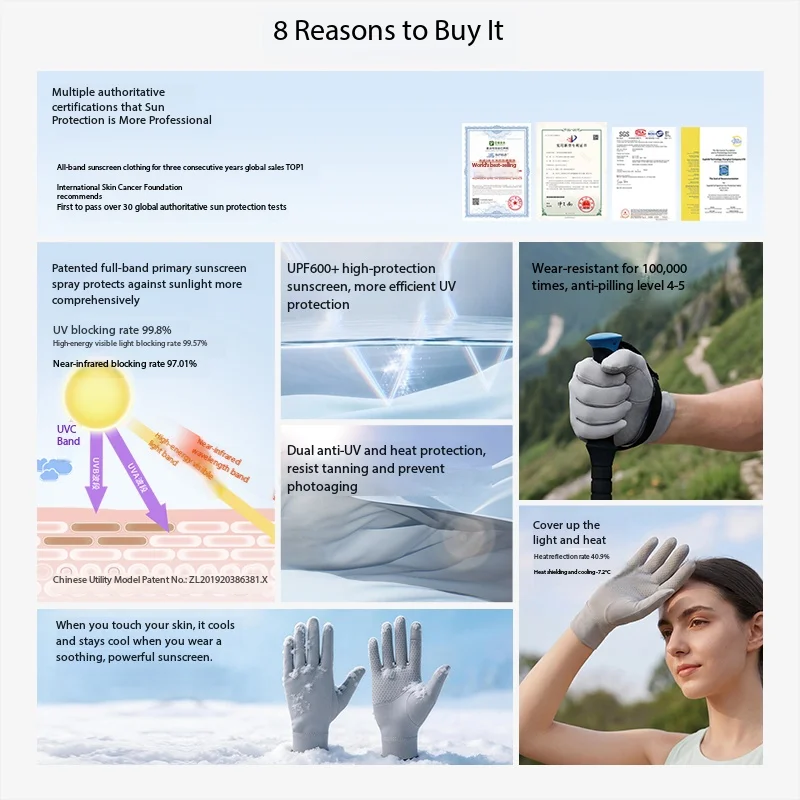 Supield Original Yarn Sun Protection Gloves, Full Spectrum UV Protection, Non-Slip, Touchscreen Compatible Fingerless Design for