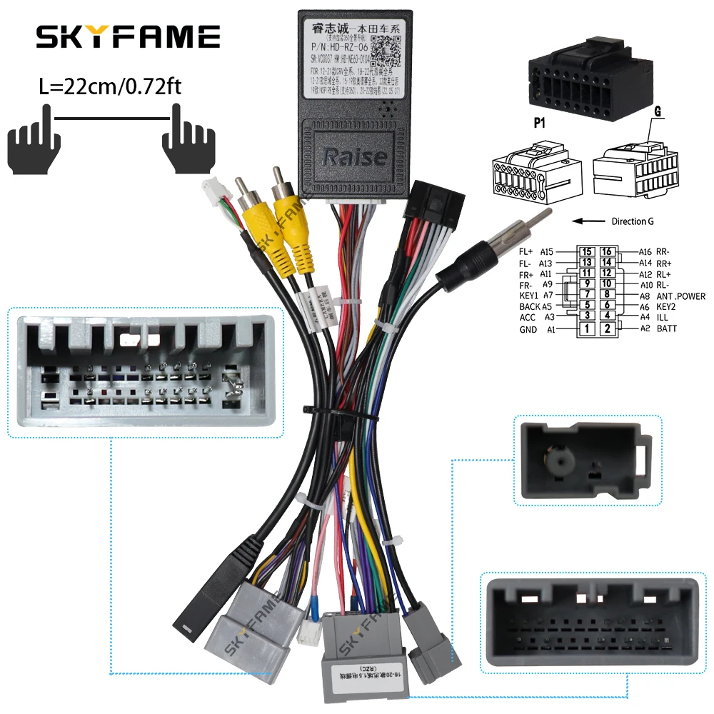 SKYFAME سيارة 16Pin الأسلاك تسخير أندرويد مهائي كابلات الطاقة Canbus صندوق فك لهوندا سيفيك 1.5T HD-RZ-06