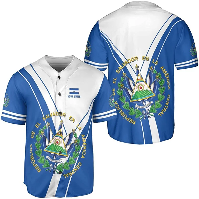 Men's Customized Baseball Jersey El Salvador 3D Printed Baseball Shirt Unisex Fashion Street Casual Sports Baseball Shirt Top