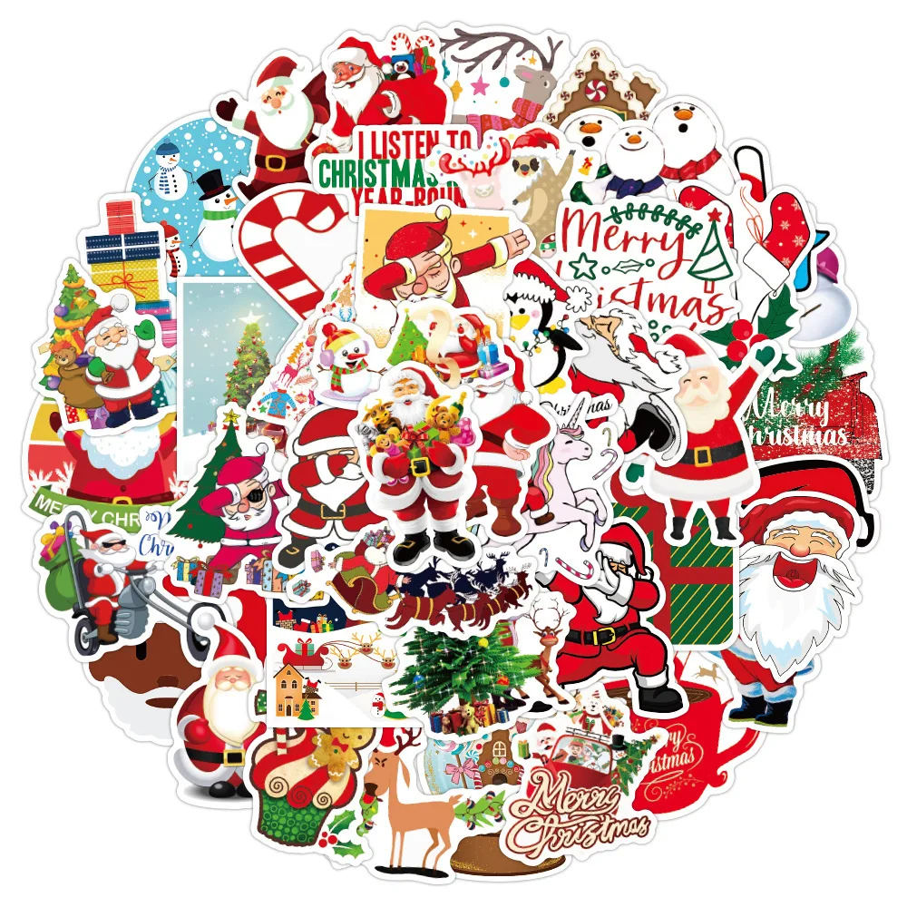 50pcs New Cartoon Christmas Series Graffiti Stickers Scrapbook Laptop Phone Car Diy Luggage Scooter Helmet Decoration Stickers