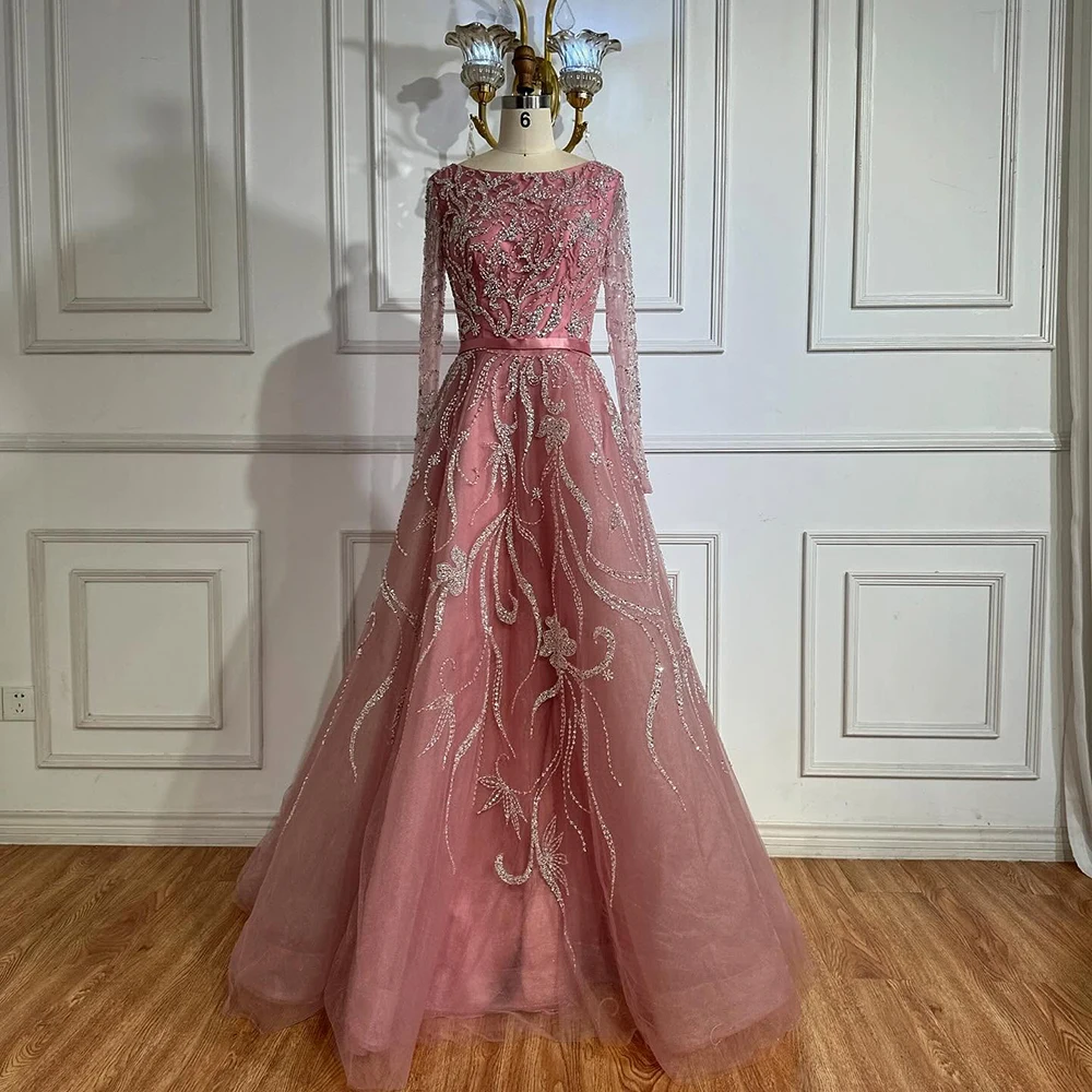 chinese dress ladies Blue Tulle Long A-Line Prom Dress, Cute Puff Sleeve Formal Evening Dre main image 1