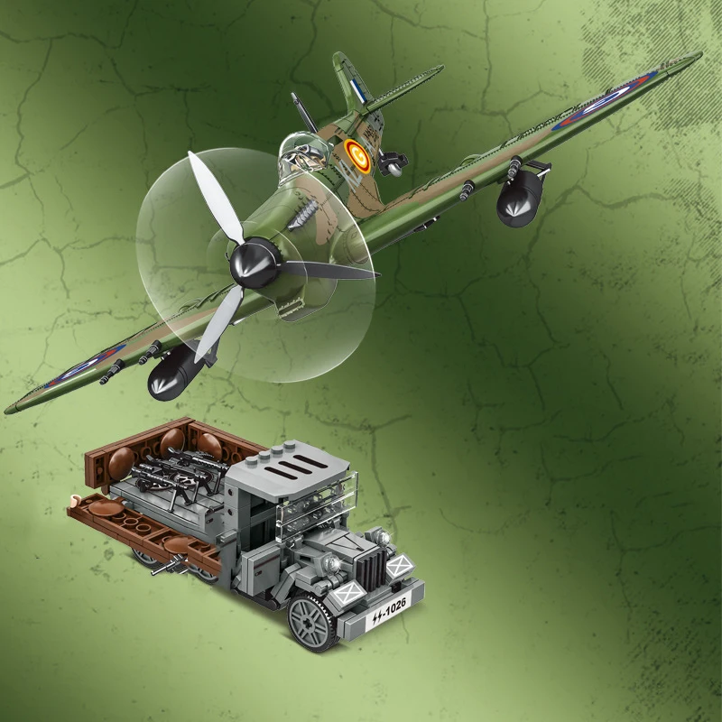 

World Wars Military Vehicle Spitfire Fighter Model Building Block WW2 Army Figures Brick Germany Opeles Blitzing Truck Toys