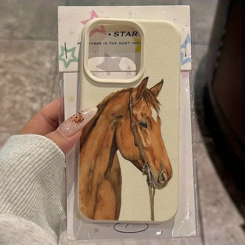 Brown Horse Pattern Lychee Texture Phone Case For iPhone 17 Pro Max 11 12 13 14 15 16 17 Air 15 14 Plus X XS XR 16E Soft Cover
