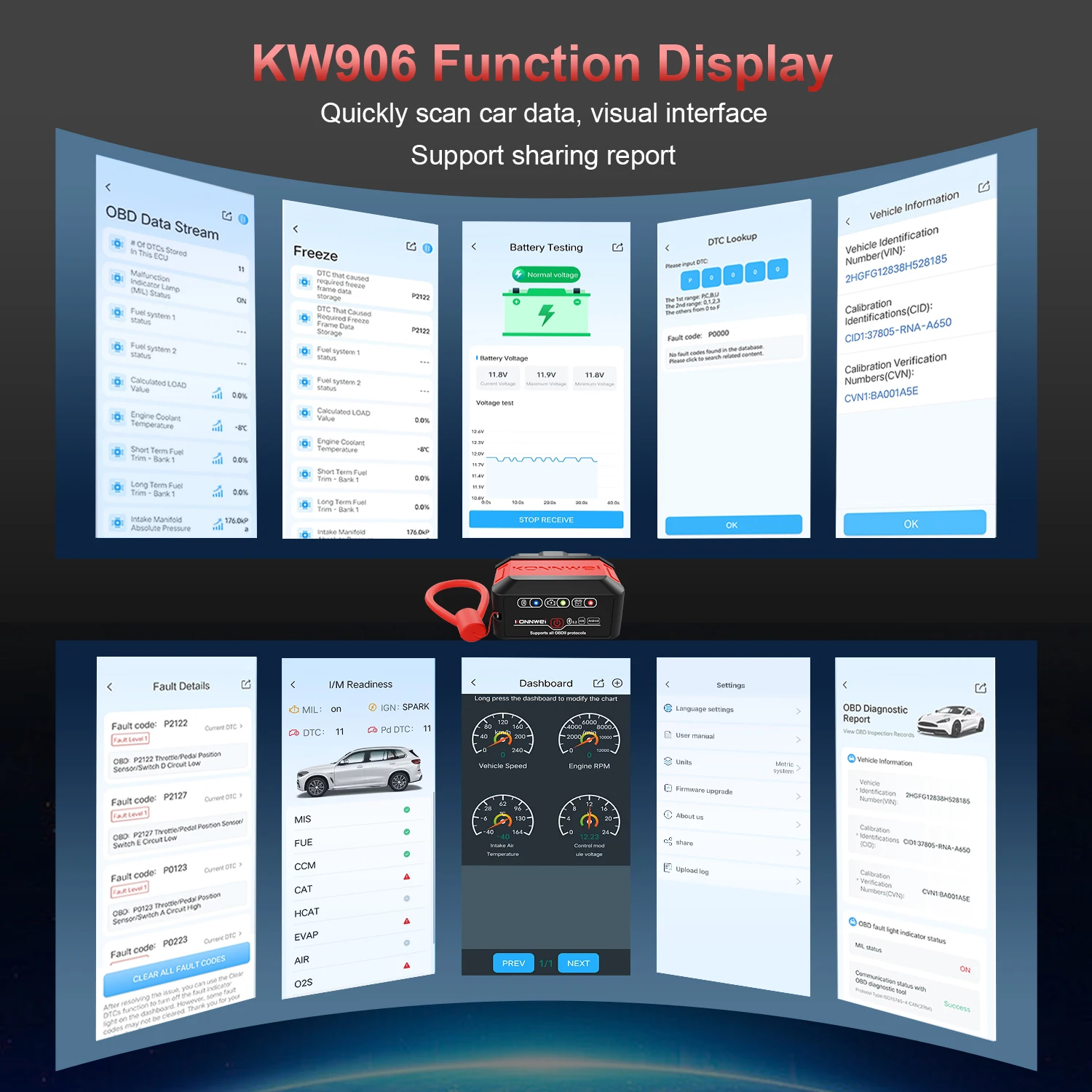 2026 KONNWEI KW906 OBD2 자동차 엔진 시스템 진단 도구 스캐너 블루투스5... - 3