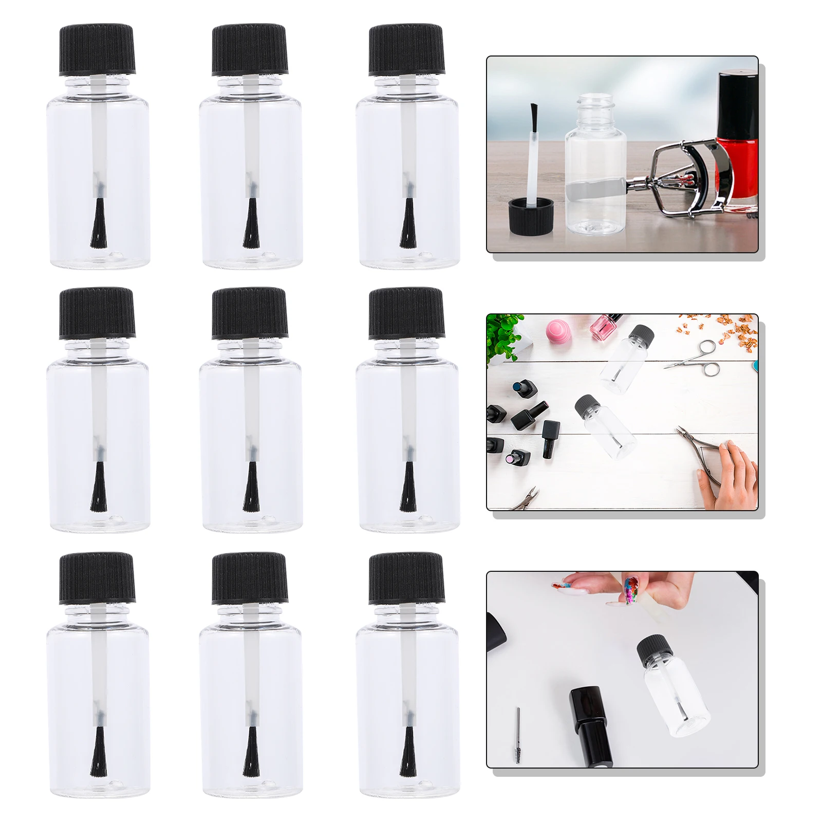 

20pcs Polish Bottles 20ml Empty Nail Polish Bottles PET Plastic Refillable Travel Size Black Cap Nail Art Supplies