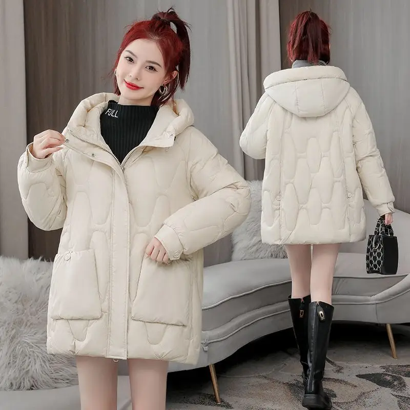 2025 New Winter Coat Women Warm Parkas Casual Cotton Padded Jackets Hooded Outwear khaki Jacket Black Loose Large Size Overcoat