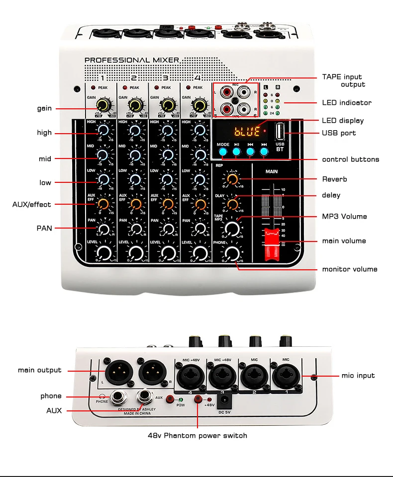 USB Live Stage KTV Audio Mixer สำหรับ Pc 6ช่องเสียงตารางผสมดิจิตอลคอนโซลคอนโทรลเลอร์ Professional คอนโซล Dj