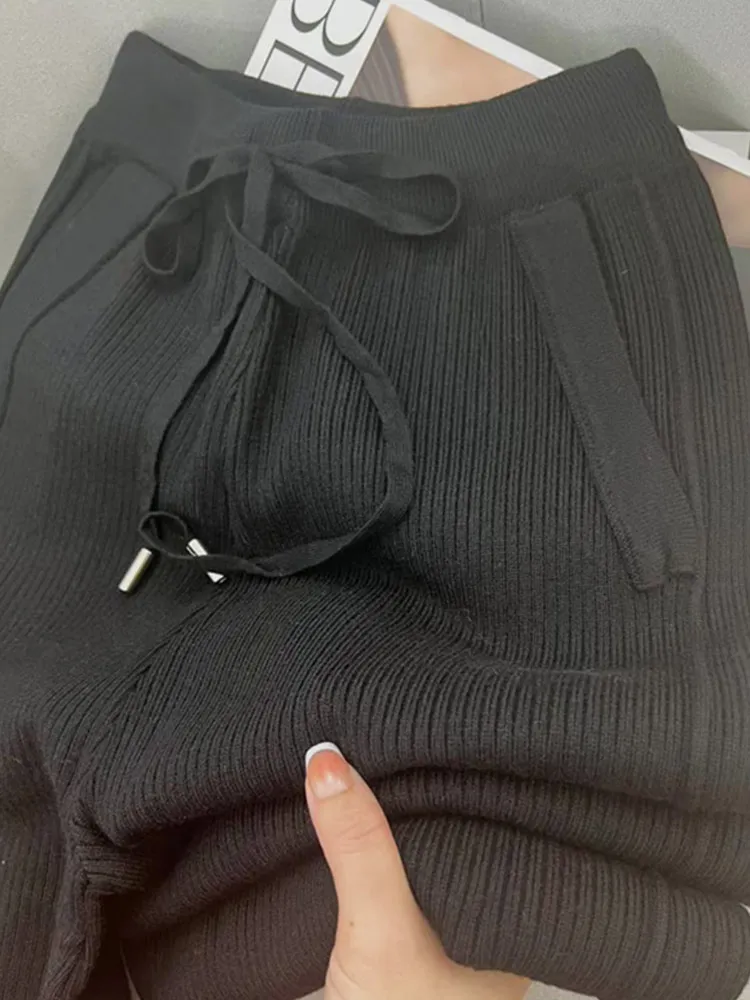 Pantalons décontractés amples femmes jambe droite Dstring couleur Pure Design automne nouveau Sle Faionable Simple pantalons longs