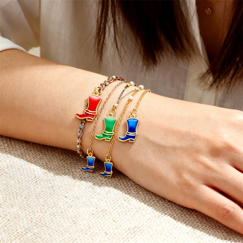 4Pcs Pendants Brass Enamel Cowboy Boot Charms Stylish Western Style for DIY Jewelry Making Necklace Bracelet Daily Accessories