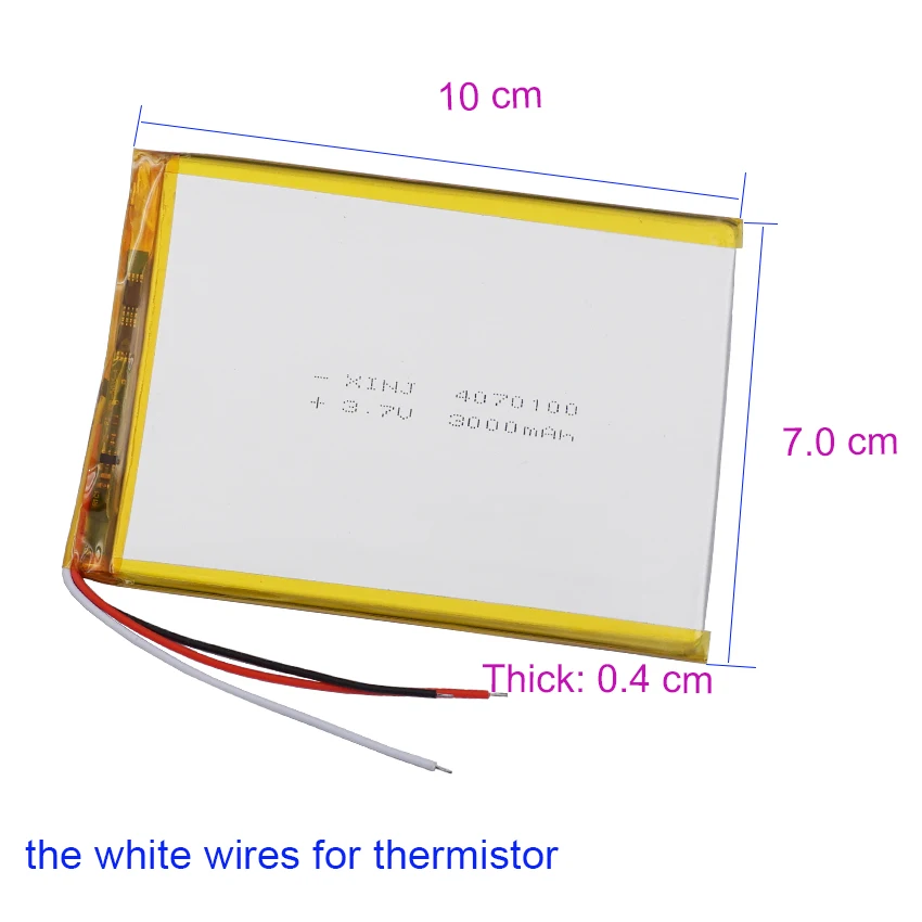 3.7V 3000mAh 11.1Wh Li-Polymer Replacement Lipo Rechargeable Battery 3 Wires JST 3Pin NTC Thermistor 4070100 For GPS Camera LED