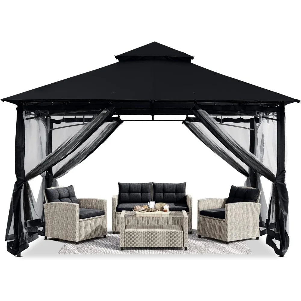 

Gazebos for Patios 10x12 - Outdoor Steel Frame Gazebo with Mosquito Netting for Lawn Backyard Garden Deck (Black)