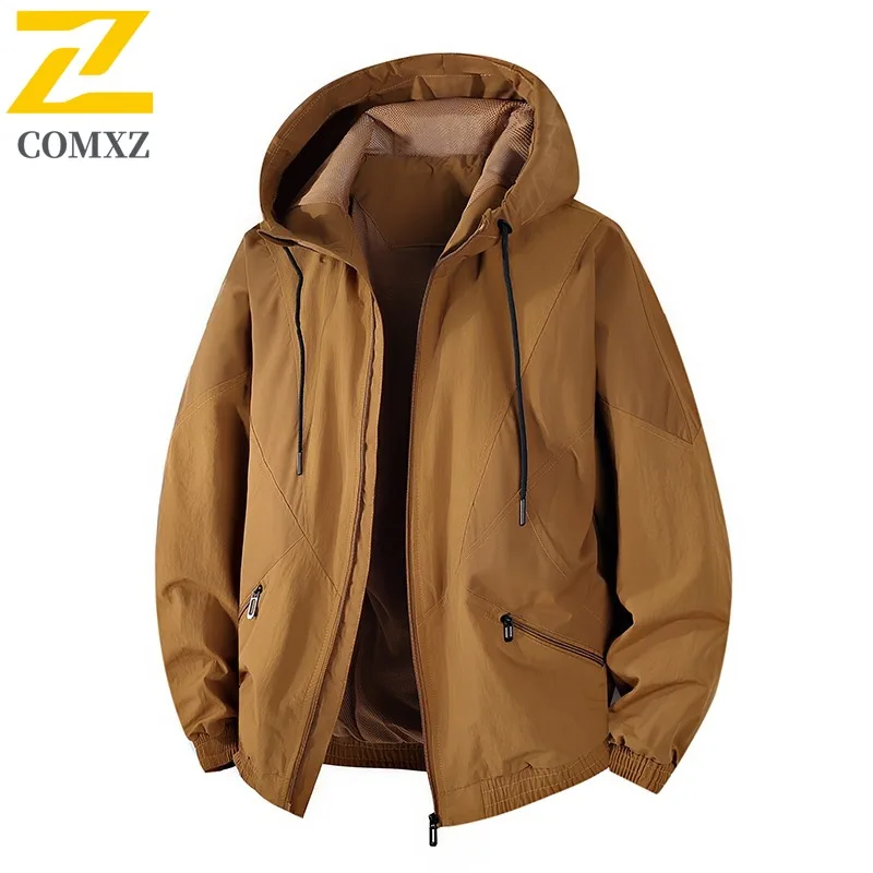 

COMXZ 2025 мужские куртки уличная легкая альпинистская приключенческая ветрозащитная рабочая одежда с капюшоном куртка весна осень модная ветровка