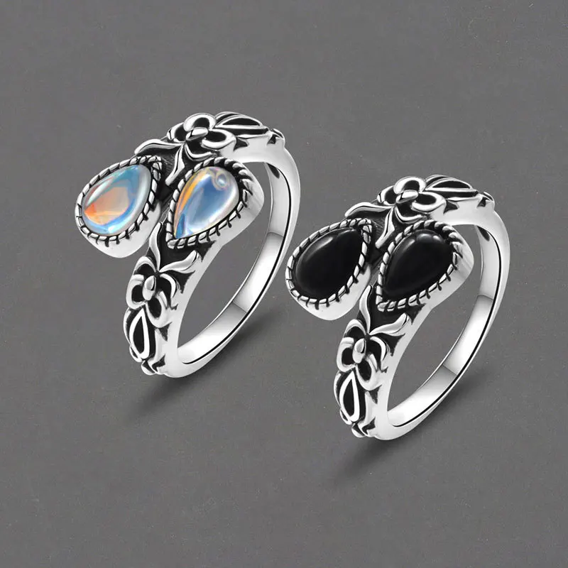 

925 Sterling Silver Moonstone Open Adjustable Ring Wedding Jewelry For Women Trendy Daily Accessories Gifts
