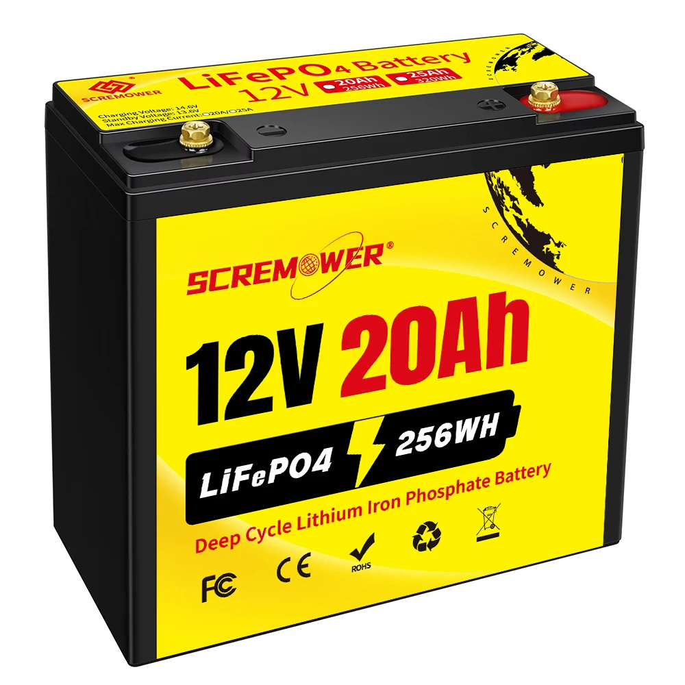 12V LiFePO4 Battery 20Ah Deep Cycle Chargeable Lithium Battery with BMS for Fish Finder, Power Wheel, Boat, Emergency Lighting
