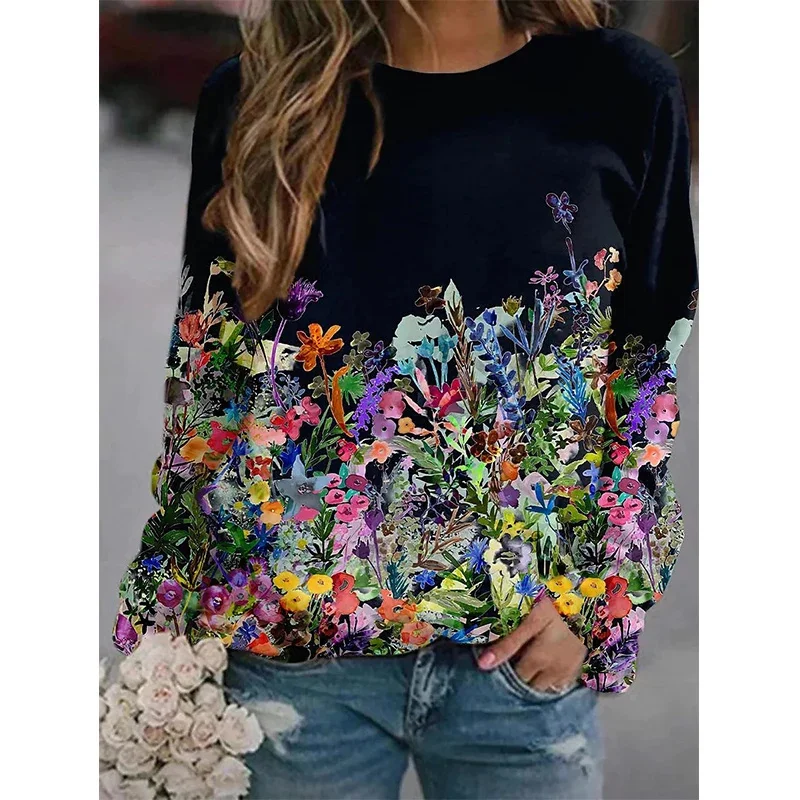 Harajuku New 3D Floral Printing Sweatshirts For Women Fashion Streetwear Pullovers Girls Funny Flowers Graphic Clothing Pullover