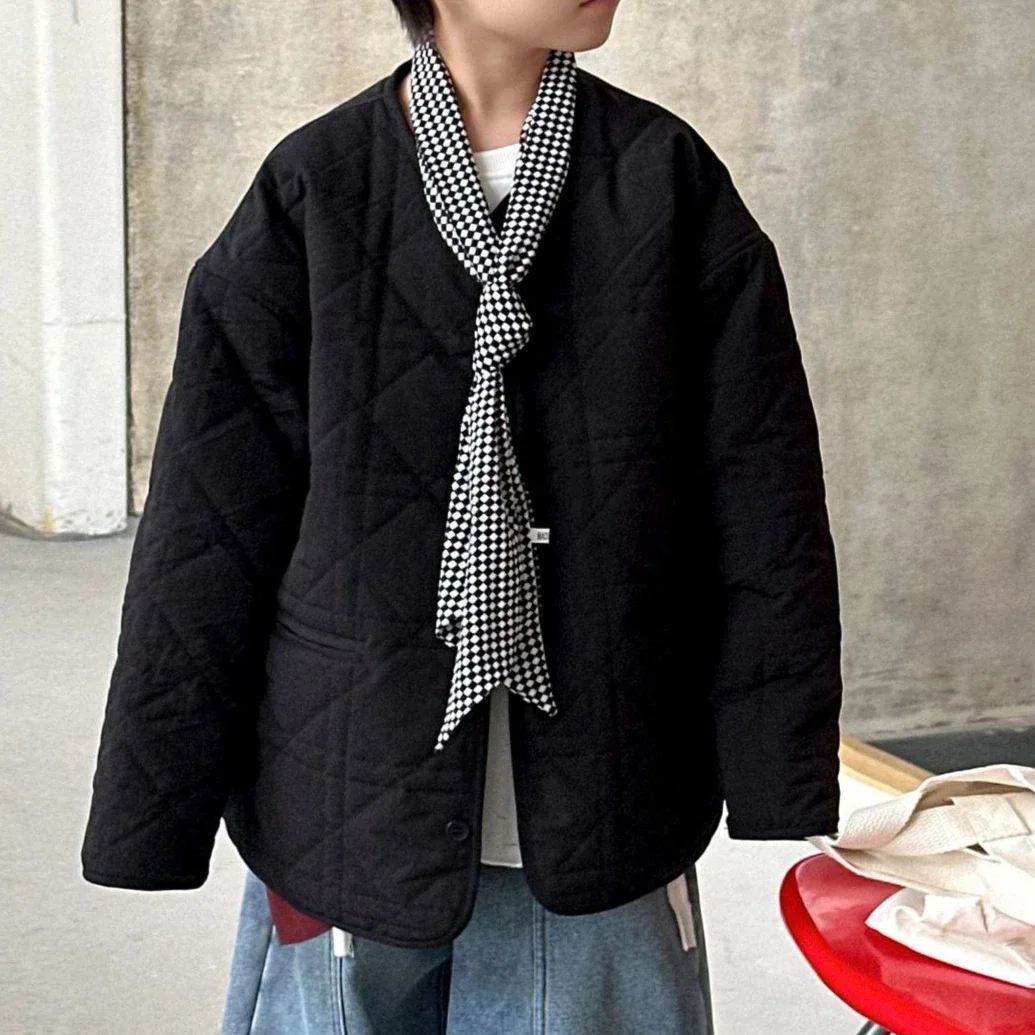 

Куртка 2025: Новая осенне-зимняя детская одежда в корейском стиле, модная теплая куртка для мальчиков и девочек, простая хлопковая куртка