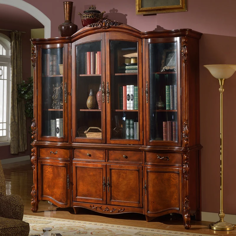 Solid wood four-door bookcase glass display locker