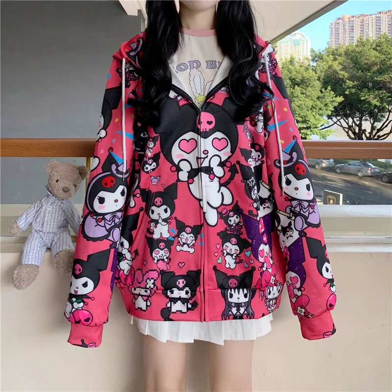 Hello kitty women Y2K Cartoon new Kuromi loose fashion printing clothes anime Japanese style soft girls Jackets