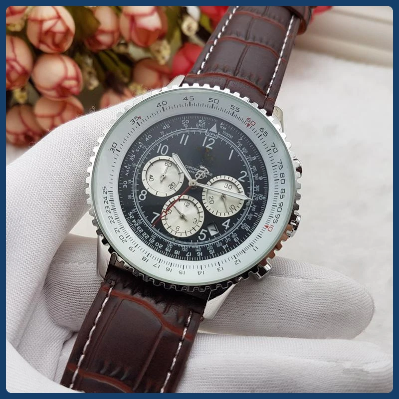 Watch for Men Navitimer Six Pointers Full Functionality Professional Watch Brown Strap Luxury Automatic Watch Men Birthday Gift