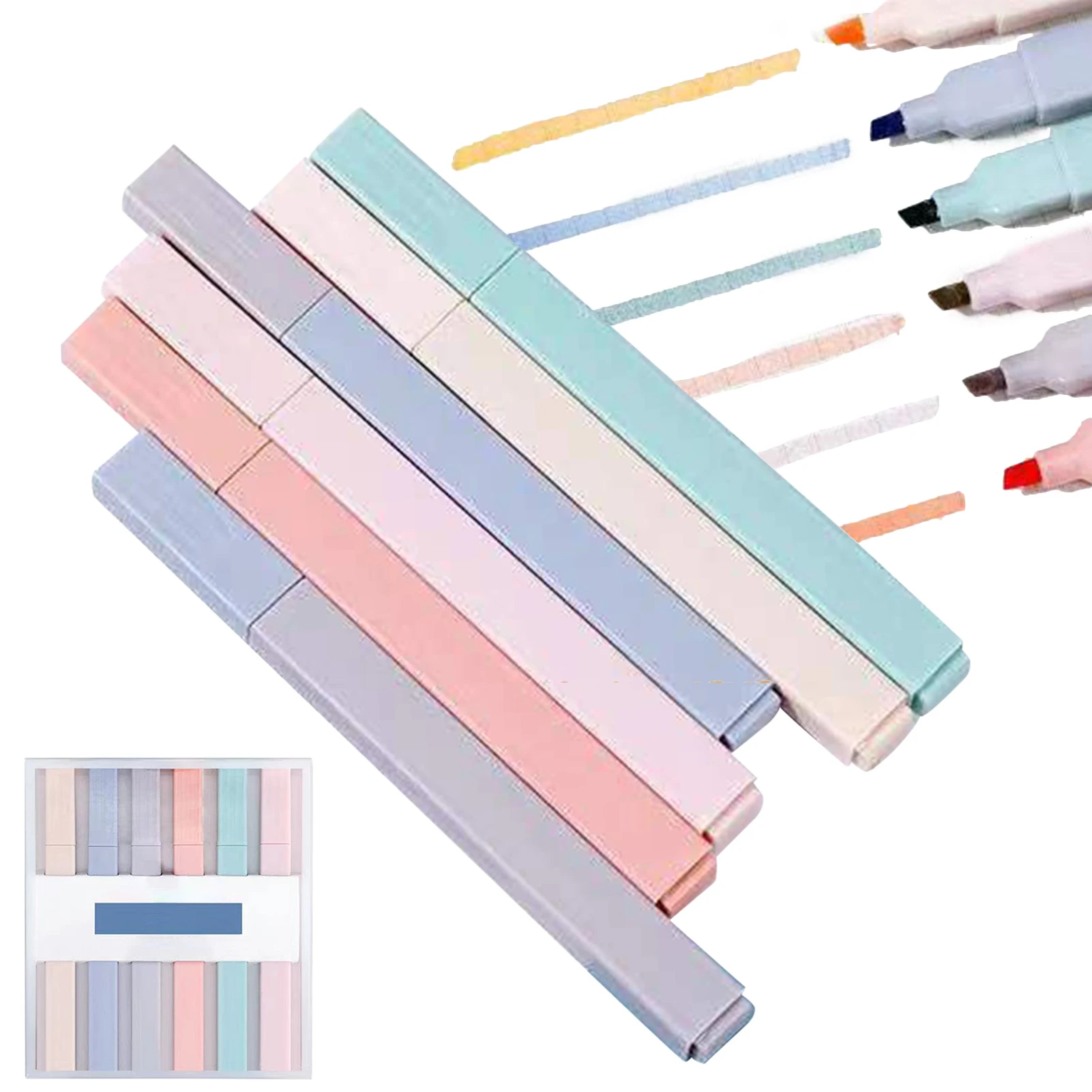 6pcs Aesthetic Dry Fast Student With Chisel Tip Mild Assorted Colours Highlighter Pen School Supplies Art Marker Journal Diary