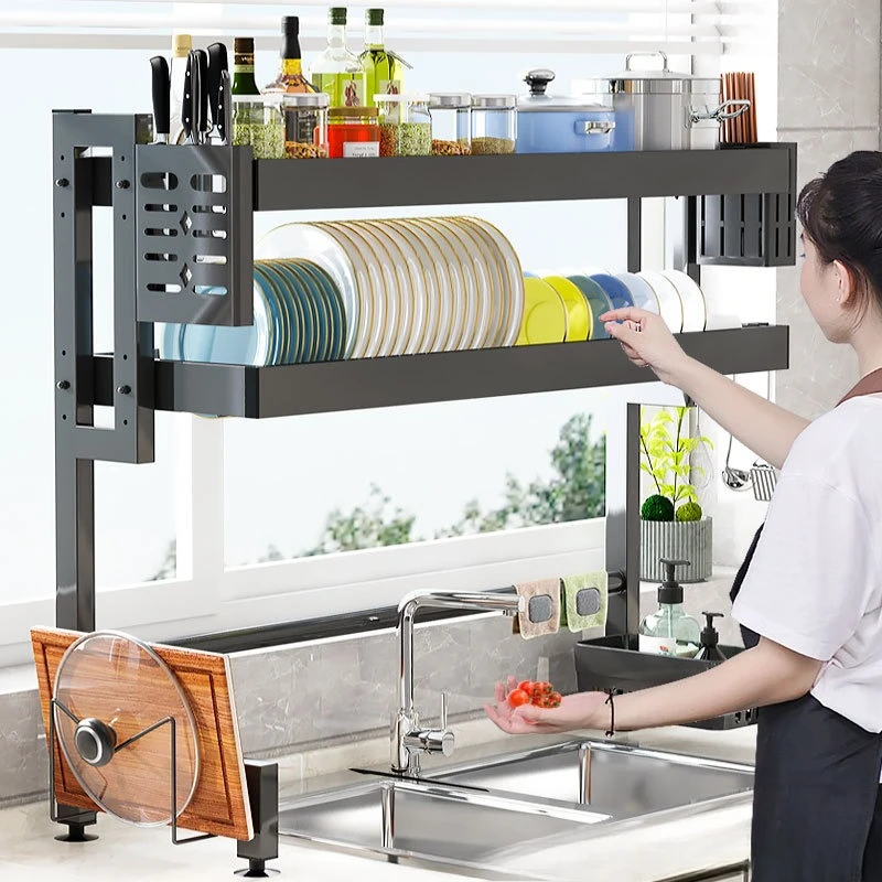 2Tier Kitchen Sink Organizer Rustproof Double Layer Dish Drainer Expandable Design Space Saving Utensil Storage Rack
