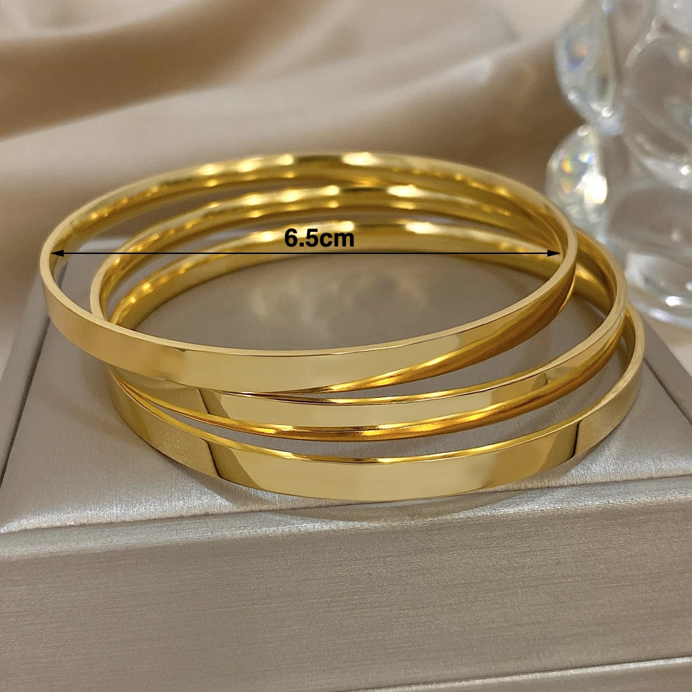 3 Stück 18 Karat vergoldeter Edelstahl-Armreif für Damen, glänzend, schlicht, stapelbar, wasserdichter Schmuck