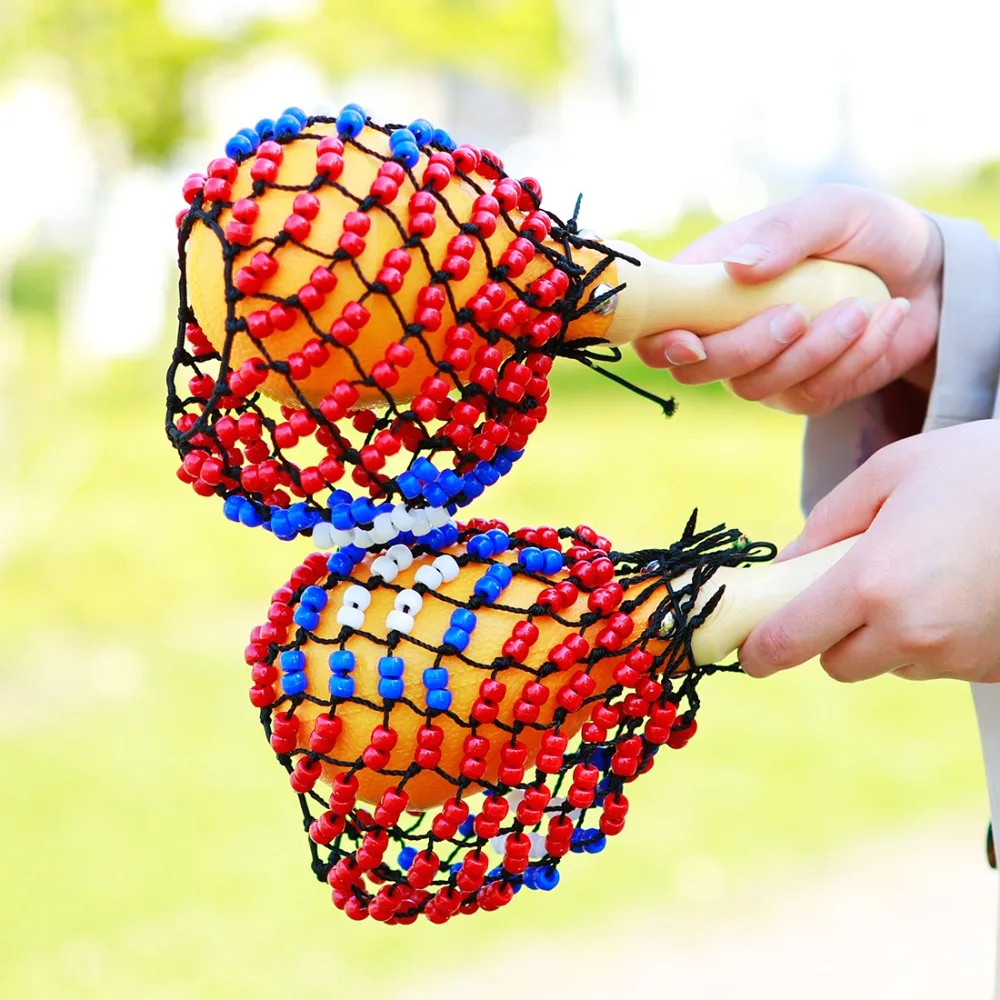 Colorful Beaded Mesh Maracas Hand Shaker Wooden Handle Sand Hammer Band Stage Party Atmosphere Musical Rattle Instrument