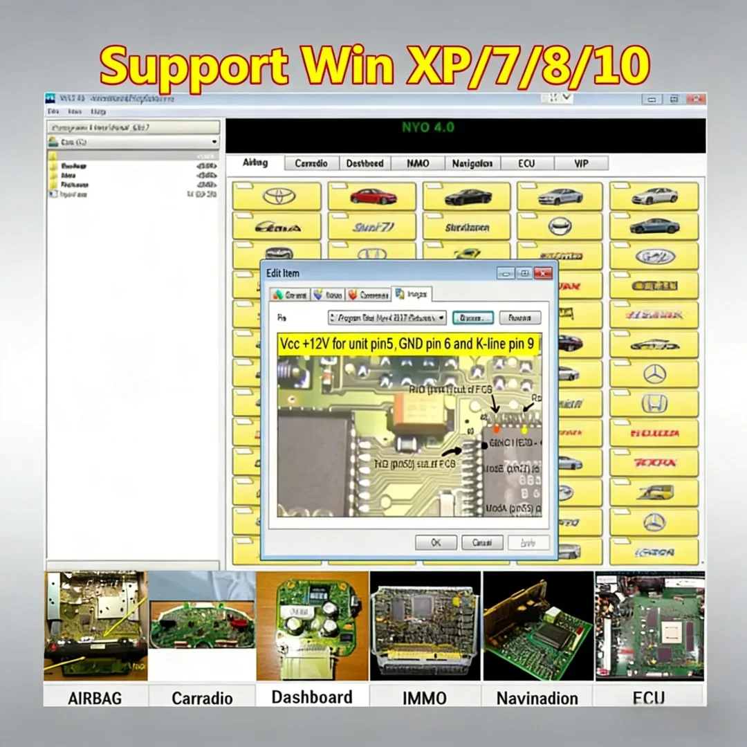 Newest NYO 4 full database safety airbags+dashboard+car radio+IMMO+navigation automatic data repair software support Win7/8/10