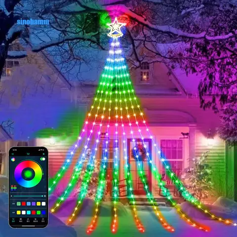 RGB Outdoor Christmas Decoration light Smart APP Control USB LED Tree String Lights+ Star Topper Waterproof Solar Garden Decor