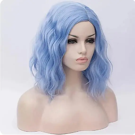 Peruca de cabelo sintético multicolorido para mulheres, preto, branco, azul, rosa, roxo, verde, Dia das Bruxas