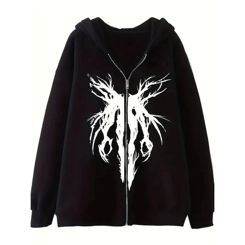 

Gothic Graphic Print Zip Up Hoodies Casual Long Sleeve Loose Hoodies Sweatershirt Women Streetwear Hoodies