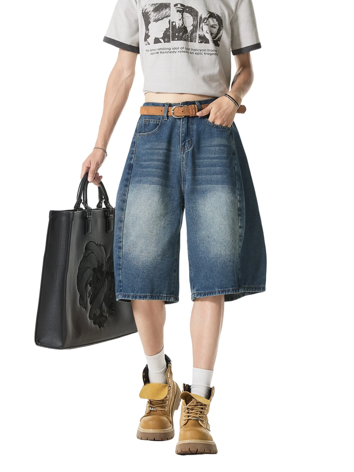 جينز ريترو متعثر orts للرجال صيفي فضفاض مستقيم الساق منتصف الخصر غير رسمي orts رقيقة Faionable الشباب نشط Sle