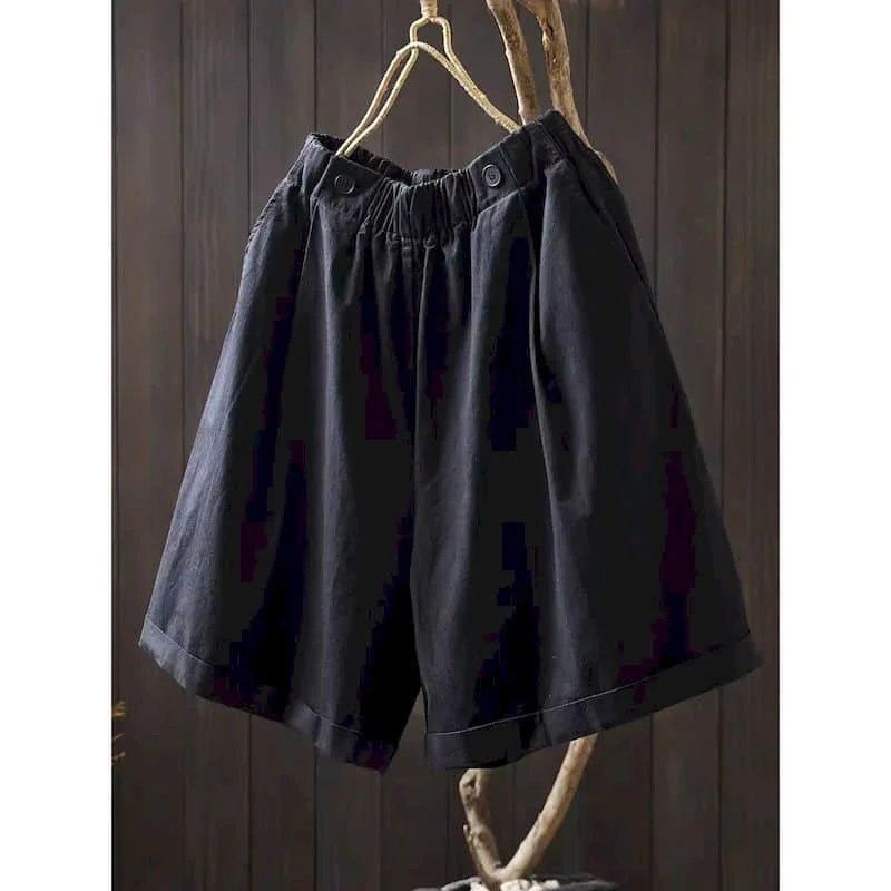 Women Shorts Elegant Solid 2026 Summer A-line Elastic Waist Wide Leg Five-point Pants Casual Cargo Shorts Loose Women Clothing