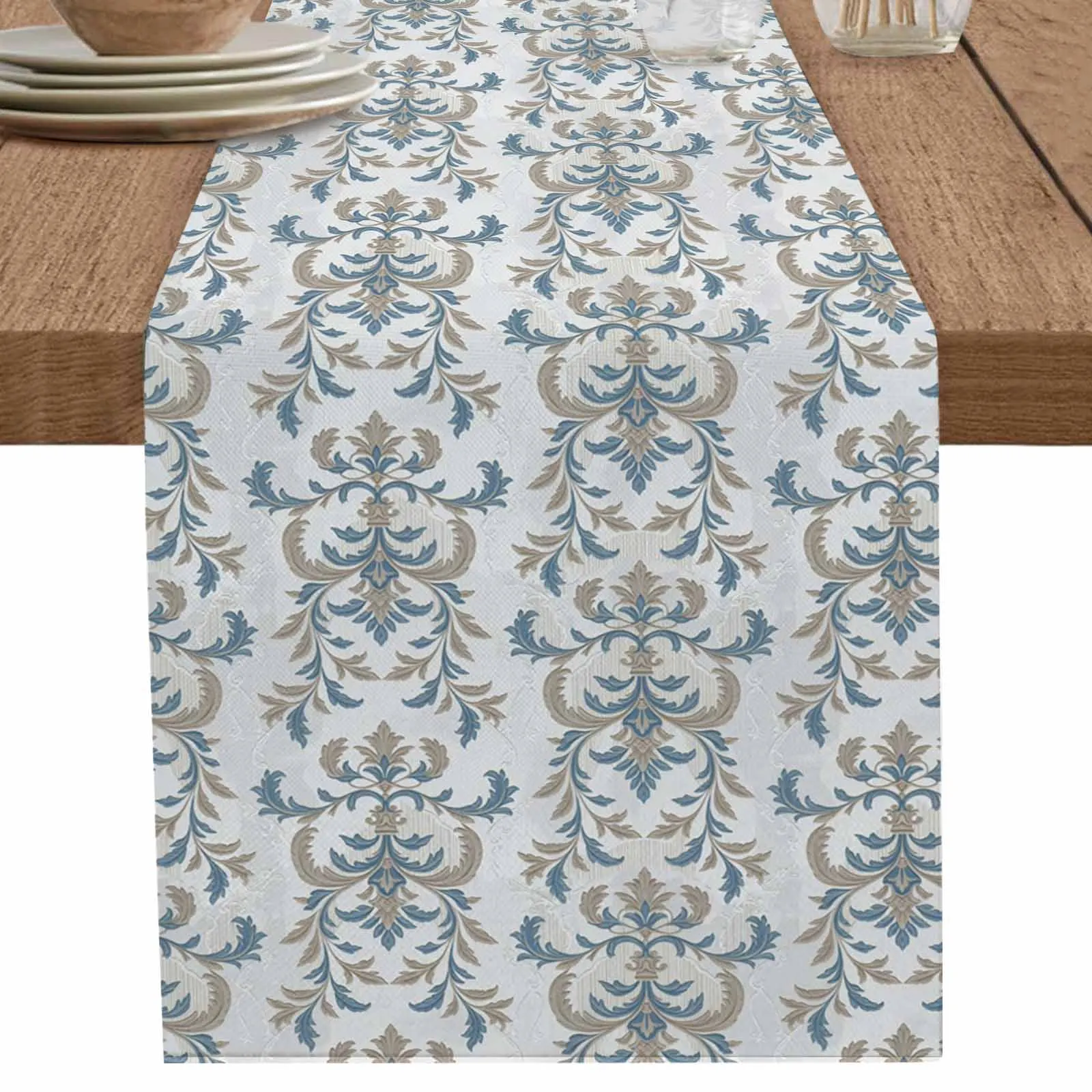 

1 PCS Vintage Medieval Damask Flowers Pattern Table Runner Party Polyester Table Cover for Home Dining Decoration