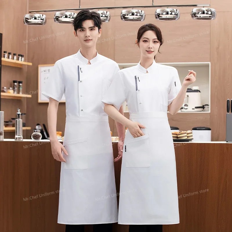 メッシュシェフ半袖ジャケット通気性シェフ制服エプロンレストランキッチンシェフコート黒作業服男性アクセサリー