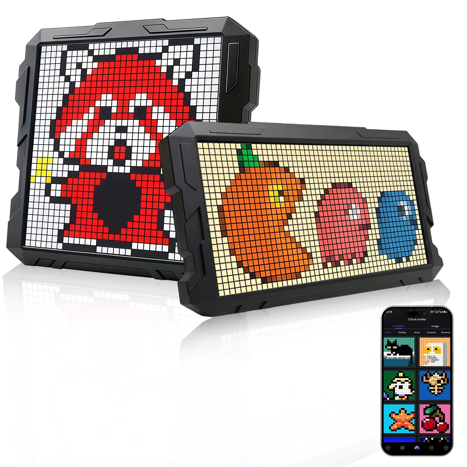 Pixel Display Frame, 24x48/32x32 Pixel Art Digital Picture Frame, Programmable LED Display with APP Control, Clock Alarm & Message Board, Bluetooth Smart Pixel Scre