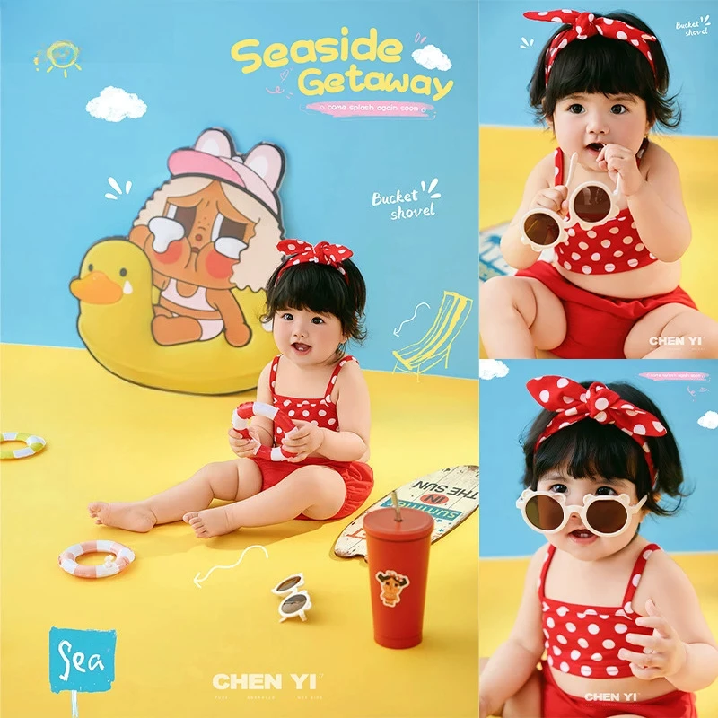 Newborn Photo Props Baby Gilr Summer Beach Set Swimsuit Surfing Board Drinks Backdrop for Studio Photography Photoshoot Prop