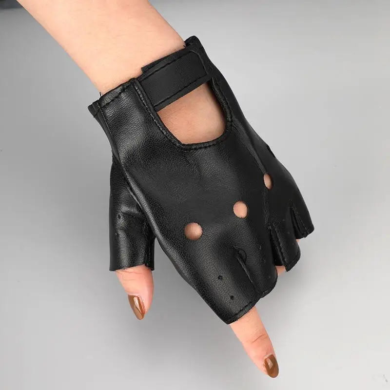 Czarne rękawiczki bez palców w stylu punk dla mężczyzn i kobiet, skórzane rękawice motocyklowe do jazdy, gotyckie rękawiczki bez palców do cosplayu, rękawiczki do tańca rockowego.
