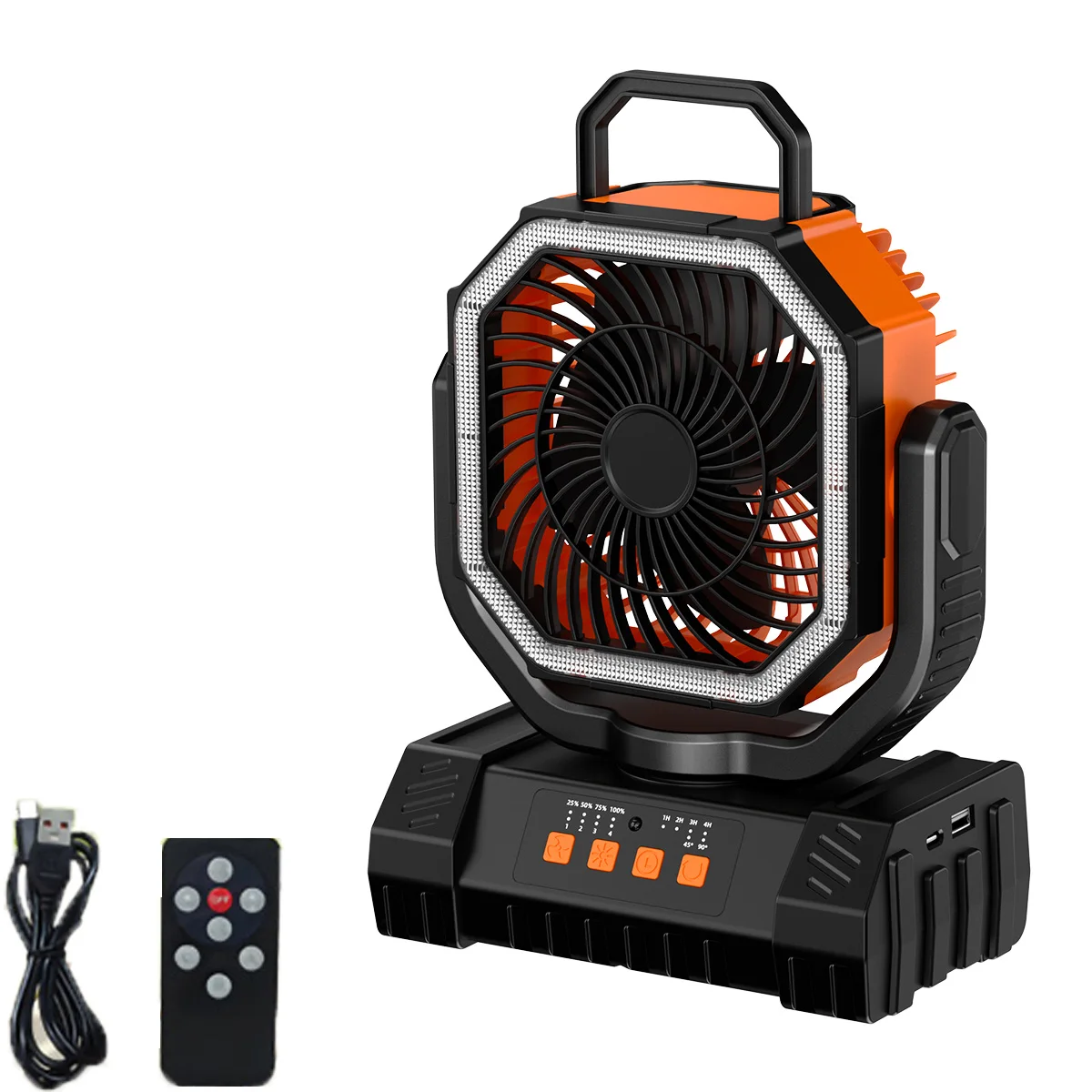Campingventilator 20000mAh op batterijen werkende ventilator 4 snelheden met LED-licht/haak Oplaadbare buitenventilator voor feest/stroomuitval/vissen