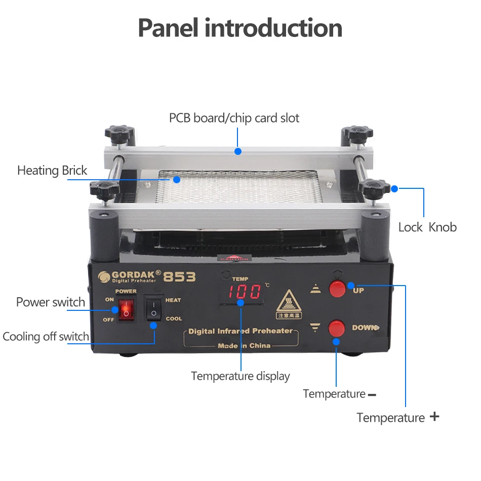 BGA Bottom Heating Temperature Control Rework Station Gordak 853 IR Preheater Station Lead Free Infrared Preheating Station