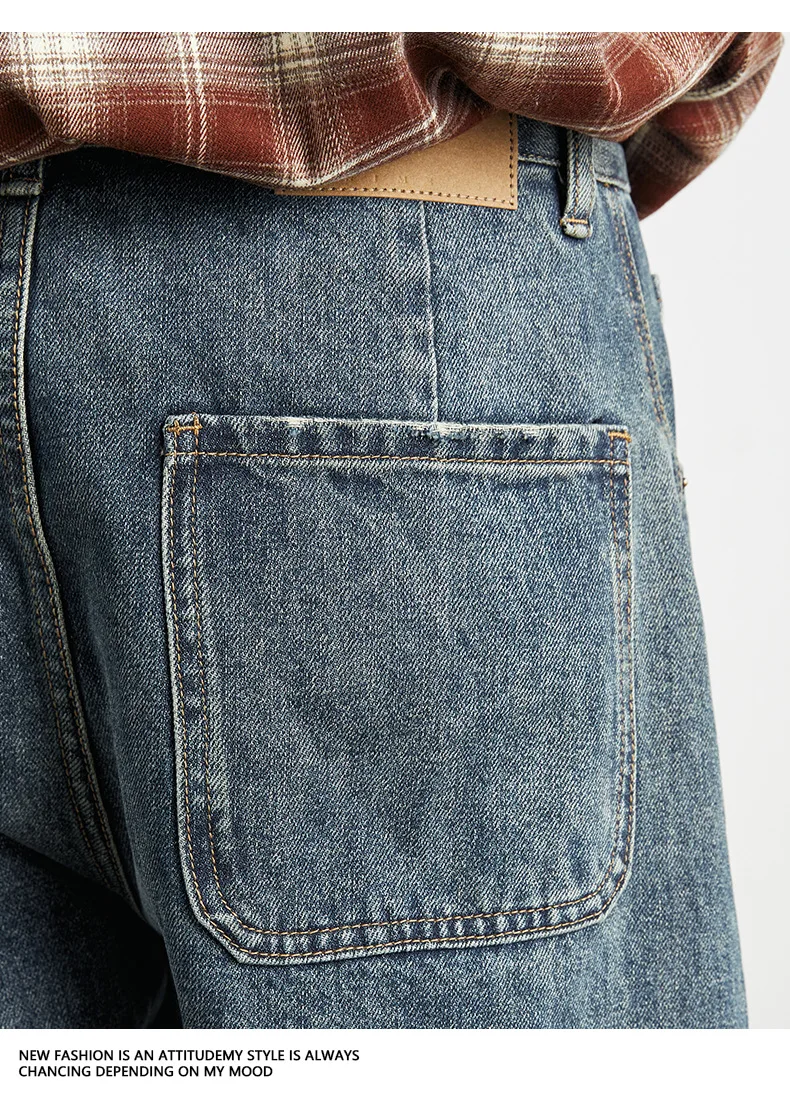 Celana Jeans Pria Yizhi Model Retro Amerika, Celana Daddy Draperi Musim Semi dan Gugur, Celana Ukuran Besar