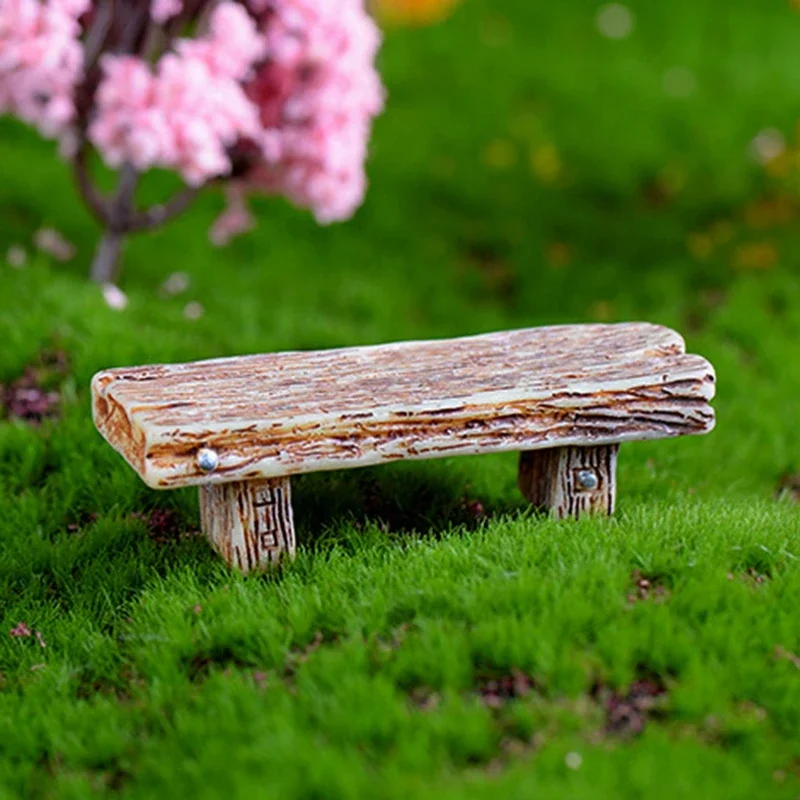 Mini Resin Wooden Chair Stool Fairy Miniature Ornament Decor Colors Bench Figurine Micro Gnome Terrarium Gift Home Decor