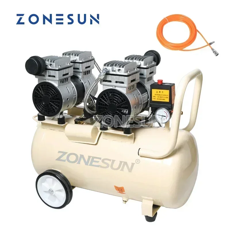 ZONESUN 750W 50L ضاغط هواء صامت خالي من الزيت مع مكبس نحاسي لتطبيقات الهوائية الصناعية