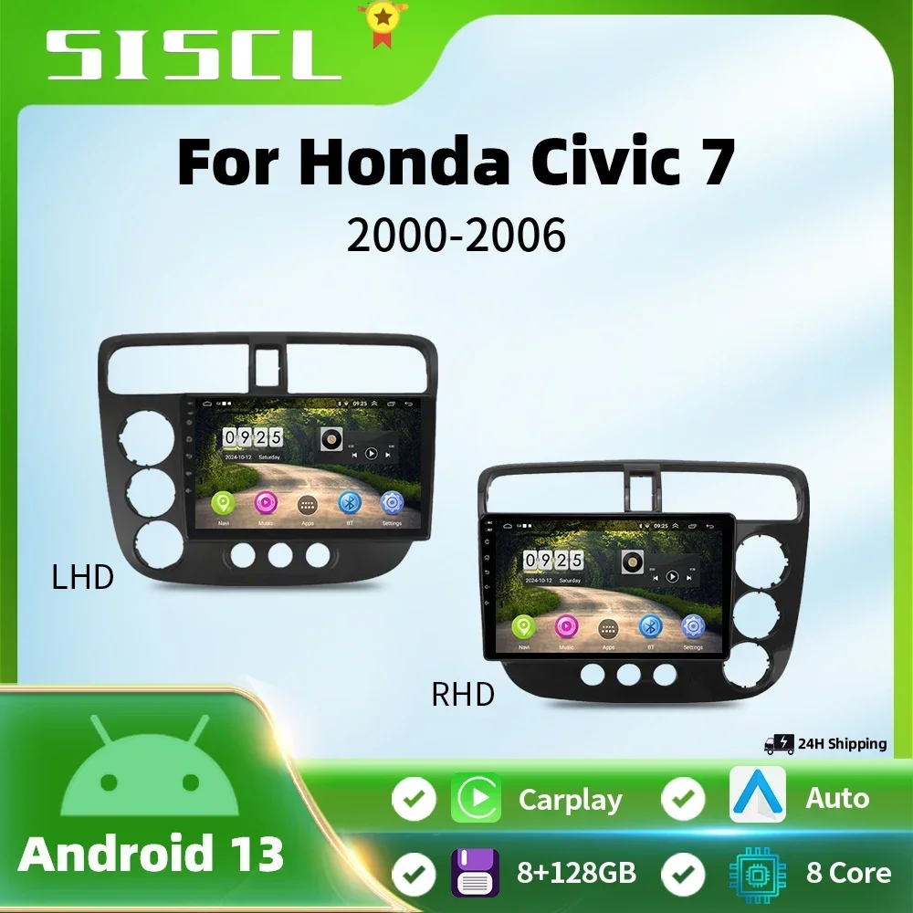 

For Honda Civic 7 2000 - 2006 LHD RHD 2K QLED Android 13 Car Radio Multimedia Video Player GPS AI Voice 4G CarPlay Auto