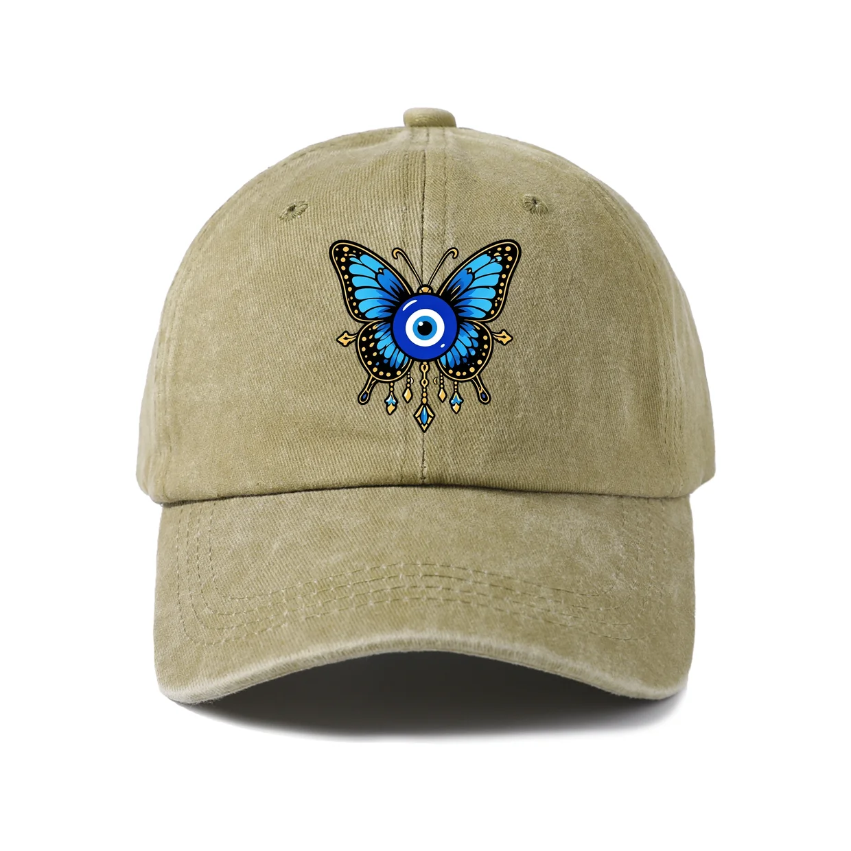Butterfly Evil Eye Graphic Baseball Cap, Vintage Washed Adjustable Unisex Dad Hat, Casual Gift