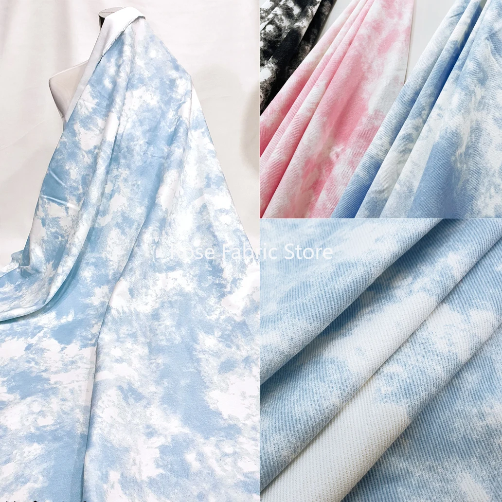 

High quality Tie Dyed Jeans Fabric Colorful Printed Denim Cloth Tissu Cotton Twill Sewing Dress Coat Blazer DIY Handmade 50cm
