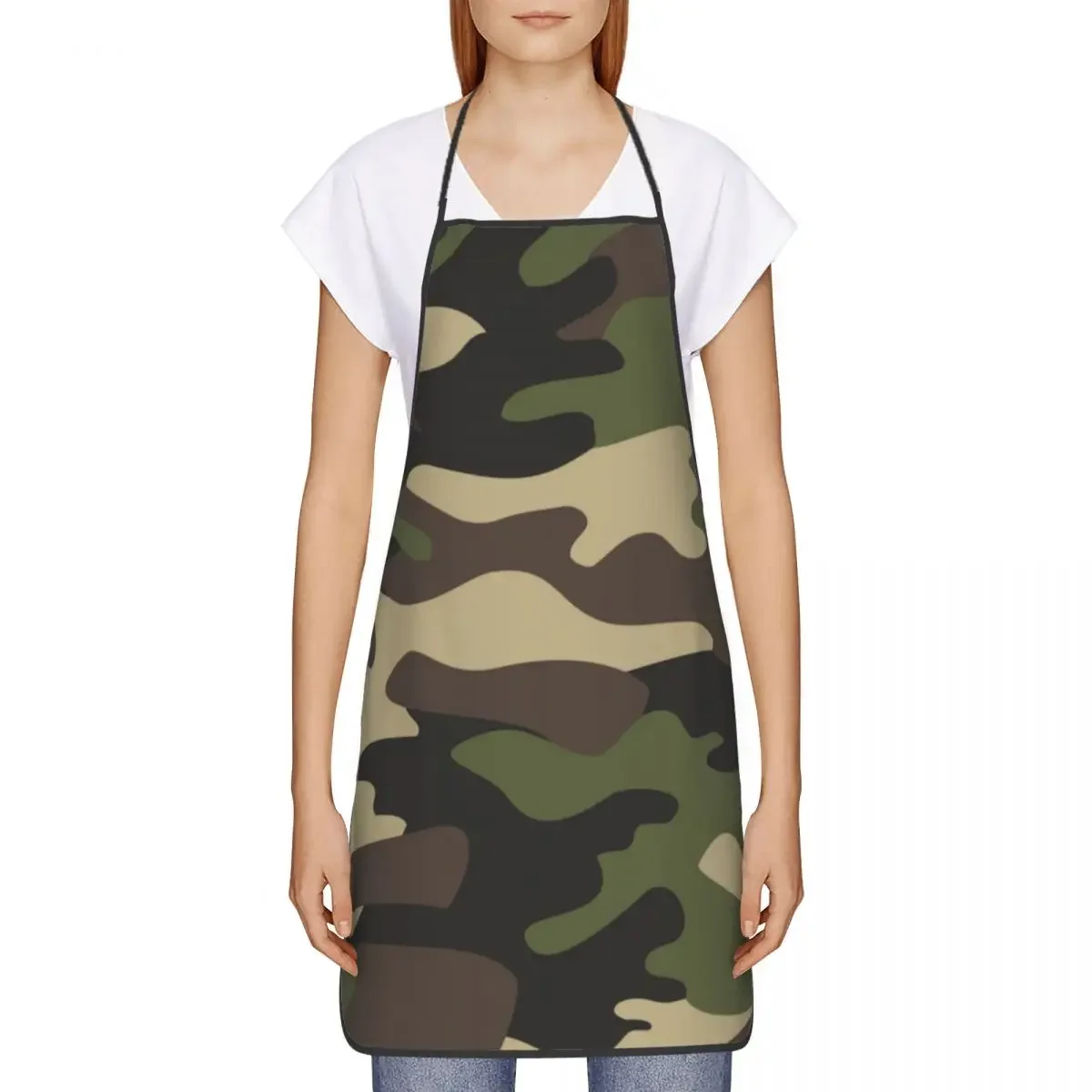 Green Brown Military Camouflage Bib Apron Women Men Unisex Kitchen Chef Army Jungle Camo Tablier Cuisine for Cooking Baking